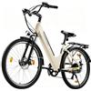 AVDLEU Bici Elettrica 26 per Adulti Uomo Donna, 250W, Batteria 36V 12.8Ah Rimovibile, 25km/h, Autonomia 32-42km, 7 Velocità, Freni a Disco, Ammortizzatore Anteriore, LED, 4 Colori (Bianco crema)