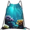 Tamiger Zaino leggero con coulisse pieghevole con stampa di paesaggi subacquei, borsa sportiva all'aperto, allenamento, viaggi, yoga, bianco, One Size, Classico
