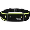 Kyndara Cintura sportiva da corsa, marsupio sportivo per uomo e donna, con 3 scomparti, riflettente, porta cellulare, per corsa, ciclismo, fitness, viaggi, colore nero