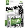 Energizer Set Pile Ricaricabili, Argento, Recharge Power Plus AA (4er Pack)