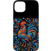 Slavic Ornamental Patterns Custodia per iPhone 15 Plus Motivo floreale con gallo botanico, arte popolare, arancione e azzurro