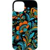 Slavic Ornamental Patterns Custodia per iPhone 15 Plus Motivo floreale botanico artistico popolare arancione fiori azzurri