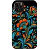 Slavic Ornamental Patterns Custodia per iPhone 11 Pro Motivo floreale botanico artistico popolare arancione fiori azzurri