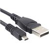 PremiumCord Cavo di Collegamento USB - Mini USB 2m, Tipo A Maschio a Tipo Mini B Maschio, per La Fotocamera, Cavo Dati Ad Alta velocità 480 Mbit/s, 8 Pin, AWG28, Sanyo, Panasonic Lumix, Nero, 2m