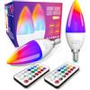 DoRight Lampadina E14 LED RGBW, C35 3W Lampadina multicolore Dimmerabile e Controllo del Colore tramite Telecomando, Sostituisce 40 watt, RGB + Bianco Caldo 2700K (2PCS)