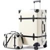 Urecity Set di 3 bagagli retrò - Valigia vintage in pelle da donna, elegante e spaziosa, con robusto telaio in alluminio, Bianco con nero, S(12)+L(26), Vintage