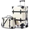 Urecity Set di 3 bagagli retrò - Valigia vintage in pelle da donna, elegante e spaziosa, con robusto telaio in alluminio, Bianco con nero, S(12)+M(20), Vintage