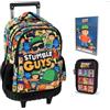PRESTIGE & DELUXE Trolley Zaino Scuola Stumble Guys Tondo 3 Scomparti zip per bambini primaria media + astuccio 3 piani completo + Diario + Set scrittura
