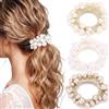 Reaky Pearl - Elastici per capelli, eleganti elastici per capelli, con perle, accessori decorativi per capelli da donna (bianco + beige + champagne)