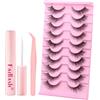 Fadlash Kit Ciglia Finte 3D 10 paia Ciglia Extension Ciuffetti Ciglia Finte Cat Eye Leggera e Morbida Riutilizzabili Naturali Con Fascia Trasparente,Pinzette,Colla((LZ-209))