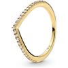 PANDORA Anello Wishbone brillante placcato in oro 14k con zirconia cubica trasparente, 62