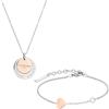LIEBESKIND BERLIN, set di gioielli - collana con due monete e bracciale con ciondolo a forma di cuore - bicolore argento/IP oro rosa - catena regolabile fino a 45 cm - impermeabile e delicato sulla