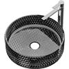 EMKE Lavabo in vetro rotondo, 360 x 360 x 112 mm, lavello da appoggio in vetro al piombo temprato, senza foro per rubinetto, lavandino per bagno, nero trasparente