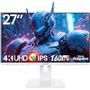 Gawfolk Monitor da gioco 27 pollici UHD 4K 160Hz, Schermo PC IPS Bianco per casa e ufficio, schermo del computer con FreeSync, HDMI, DisplayPort, ampio angolo di visione 178°, supporta VESA 75 x 75 mm