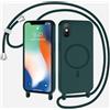 xinyunew Magnetica Cover con Cordino per iPhone X/iPhone XS,[Compatibile con MagSafe], Cover in Silicone, Regolabile Cordino da Collo Nylon Catena Collana Tracolla,verde scuro