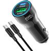 Sumtailyn Caricabatteria da auto USB C, PD45W & QC30W, con cavo di ricarica di tipo C da 2 m per Samsung Galaxy S26 Ultra S25 S24 A56 A55 A36 A17 5G, adattatore USB da 12 V per iPhone 17, 16, 15 Pro Max