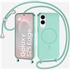 xinyunew Magnetica Cover con Cordino per Samsung Galaxy S25 Edge,[Compatibile con MagSafe], Cover in Silicone, Regolabile Cordino da Collo Nylon Catena Collana Tracolla,verde chiaro