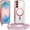 Kokio Cover Magnetica per Samsung Galaxy S26+/S26 Plus Case avec Cordino,Compatibile con MagSafe, Trasparente Morbido Custodia Paraurti Antiurto, Resistente all'us, Antigraffio, Rosa