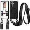 xinyunew Cover Compatibile con Samsung Galaxy S23 Ultra,Cover Magnetica[Compatibile con Magnetica],Bumper con Laccio,Regolabile Lanyard TPU Corda Silicone Case-Nero