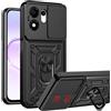 ESHUYI Cover per Honor 600 Smart con Fotocamera Scorrevole | Protezione antiurto militare, supporto ad anello, compatibile con supporti magnetici per auto, Nero