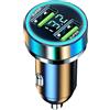 Generic Caricabatteria da auto USB C Adattatore per auto, 2 in 1 Carica super veloce in auto con display di tensione, Adattatore per caricabatterie per auto, Caricatore per auto a due porte, Caricatore per