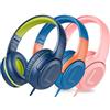 awatrue Cuffie per Bambini con Cavo, Cuffie per Bambini con Microfono, Cuffie On-ear, Limitazione del Volume 85/94 dB, jack da 3,5 mm, Design pieghevole, Sicure e Comode (BluVerde+BluarArancia+Rosa)