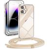 DiDaDi Cover per iPhone 16 Plus Trasparente con Cordino, Custodia con Regolabile Collana, Coque per iphone 16 Plus Avec Cordon, Antiurto Trasparente Custodia con Laccio Case con Laccio Tracolla, Oro