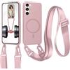 xinyunew Cover Compatibile con Samsung Galaxy S23 Plus,Cover Magnetica[Compatibile con Magnetica],Bumper con Laccio,Regolabile Lanyard TPU Corda Silicone Case-Colore Lotus