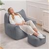 HOMMPA Pouf con sgabello, a forma di gatto, per adulti, XXL, con imbottitura, grande poltrona da lettura per soggiorno, camera da letto, dormitorio, grigio