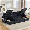 Luscriate Divano letto multifunzionale in velluto a 4 posti - Divano ad angolo con funzione letto, chaise longue doppia, spazio di archiviazione, porte USB e portabicchieri, moderno divano da