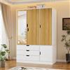 MSFE Armadio Camera da Letto,Armadio Guardaroba 3 Ante con Specchio,LED con Sensore,3 Cassetti,6 Vani Portaoggetti,Armadio Contenitore,Salvaspazio,per Cameretta,Camera dei bambini,da ingresso,120x180x50cm