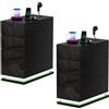 Lvhcmfohm Set di 2 Comodino Sottile con luce LED, Comodini Sottile con Stazione di Ricarica, con 3 Cassetti e USB Comodino per Camera da Letto per Soggiorno Tavolino Divano, 50x30x63cm, Nero