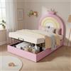 KecDuey Letto imbottito 90 x 200 cm, letto idraulico, letto singolo con rete a doghe e testata, per ragazzi e adulti, supporto doghe in legno, testiera regolabile in altezza, PU rosa, WF304703