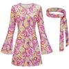 Generisch Costume da hippie da donna, 2 pezzi, vestito da 60 anni '70, stile bohémien, hippie e fascia vintage da discoteca, alla moda, anni '80, accessorio per costume di carnevale, feste di