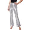 YYPBI Pantaloni glitterati da donna, a vita alta, gamba larga, con paillettes, anni '70 e '80, per discoteca, rave, festival, club