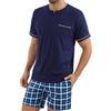 Bresdk Pigiama Uomo Estivo Cotone Scollo V con Shorts a Quadri | Set homewear leggero con maglia traspirante e fondo con tasca, ideale per notti calde, weekend e tempo libero quotidiano