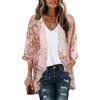 Gosunny Kimono estivo da donna, stile boho, copri-bikini, oversize, con stampa floreale, fiore rosa, S