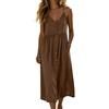 Generico Vestito Donna in Lino Estivo Vestiti Abito da Spiaggia a Camicia Senza Maniche Lunghezza Casual Vestito Leggero Scollo a V con Tasche Mare Taglie con Tasche Scollo V Copricostume