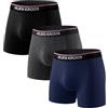 Arjen Kroos Boxer Uomo in bambù 3 Pezzi, Lunghi Mutande Uomo Boxer con Patta, Traspiranti Morbide Senza Etichetta Blu Scuro/Grigio/Nero XL