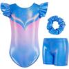 Gogokids Set da ginnastica da bambina, 3 pezzi, con maniche a sbuffo, con sfumature di colore, paillettes e design glitterato, il set include maglietta, pantaloncini e fascia per capelli, per 3-12