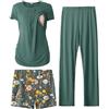 SUNNYBUY Pigiama da Donna Premaman per Allattamento, Set da 3 Pezzi | Maglietta a maniche corte, pantaloncini e pantaloni per gravidanza per ogni stagione, set lounge per giorno e notte