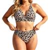 Generico Bikini a due pezzi taglie forti vita alta con spalline regolabili e imbottitura removibile per donna, costume intero stampa animalier, vestibilità comoda e sostenitiva per curve (Brown, XXXL)