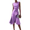 LIUYUYOUGO Vestiti Estivi Donna Abiti da Cerimonia con Volant Vestiti da Cocktail Vintage Formali con Spacchi Eleganti Abiti da Donna Scollo Rotondo Senza Maniche A Sirena Aderenti Lunghi