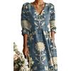Generic Abito Maxi Bohème Donna Scollo V Maniche 3/4 Stampa Floreale con Tasche