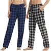 YUSHOW 2 PC Pantaloni Pigiama Donna Cotone Flanella a Quadri Lunghi