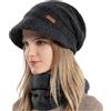 WANYIG Berretto Cappello Donna Invernale con Visiera Elasticizzato Cappello e Sciarpe Donna con Sciarpa Donna Berretti in Maglia Cappelli da Sci 55-60CM
