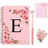 WALLFID Agenda Personalizzata A-Z con Iniziale, Quaderno Personalizzato Floreale con Penna Diamante, Sticky Notes e Adesivi, Block Notes A5 per Laurea Nuovo Lavoro Compleanno，E