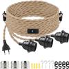 BlueXP Portalampada E27 Vintage con Interruttore e Spina Cavo in Canapa 9,36 m 3 Vie per Lampada a Sospensione Fai da Te Lampadario Lampada da Terra Retrò