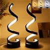 Spalivivre LED Moderna Spirale Lampada da Tavolo, Set da 2 pezzi, 3 Colori | Corpo in ABS, Per Comodino e Scrivania, Cavo USB-C Incluso, Touch Dimmer, 30cm x 10cm, Nero
