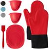 WUFANC Guanti Da Forno, Guanti Forno Possono Resistere A Temperature Fino A 250 ℃, Guanto Da Forno In Silicone Non Sono Rigidi, Presine, Cuocere Al Forno(6 pezzi) (Rosso, L)